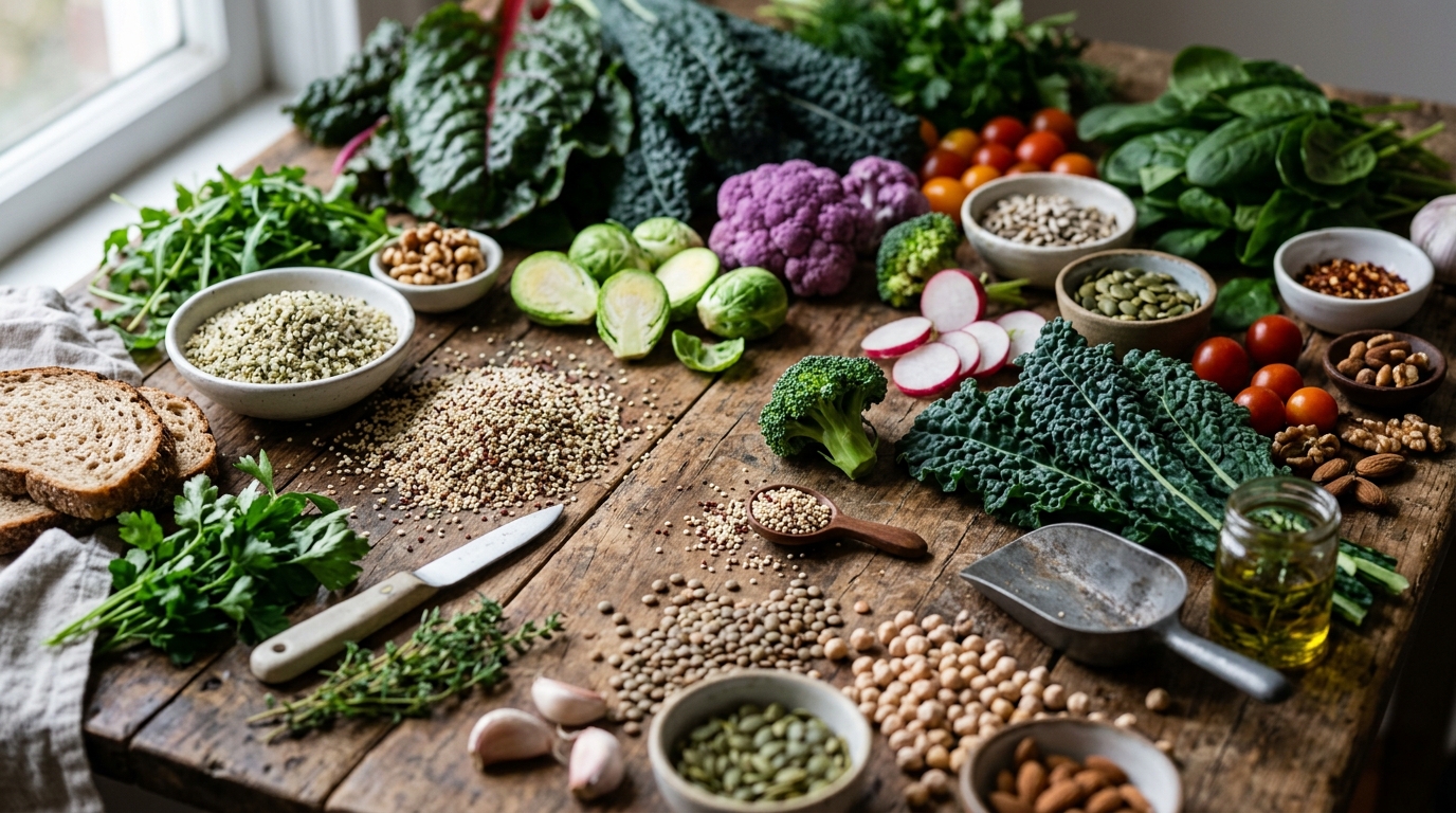 plant based brain supporting foods arranged naturally