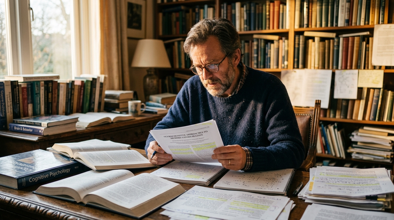 man researching brain nutrition and cognitive science