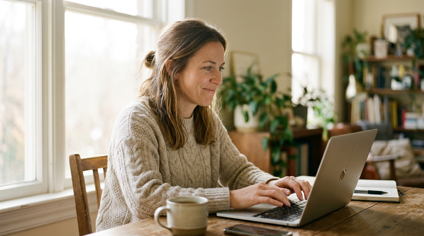 woman typing with renewed mental clarity and focus
