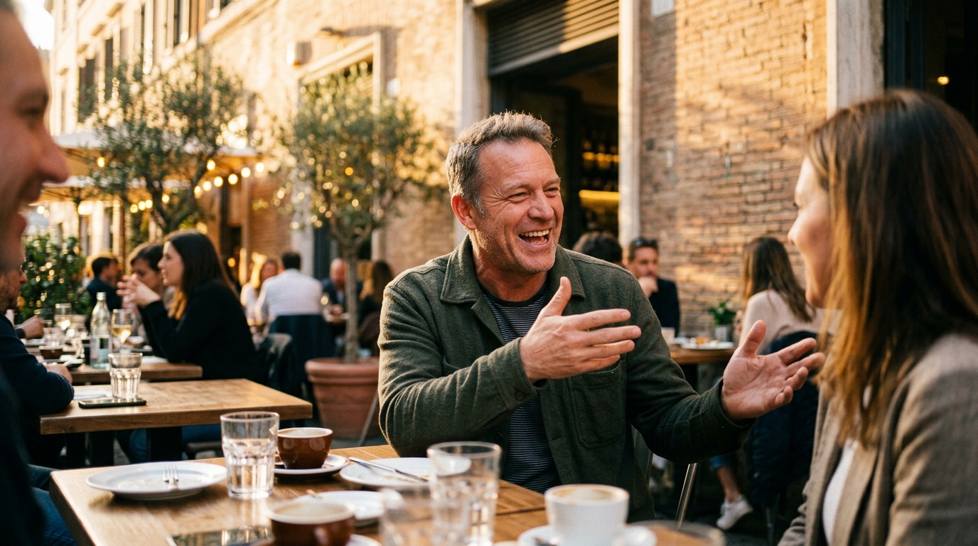 man engaged in lively conversation with renewed sharpness