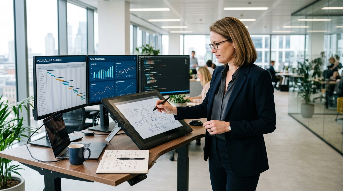 professional woman analyzing complex data efficiently
