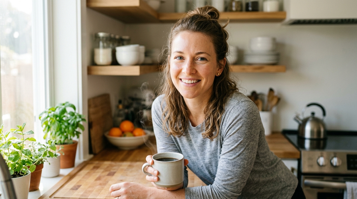 woman with natural energy and clarity in morning
