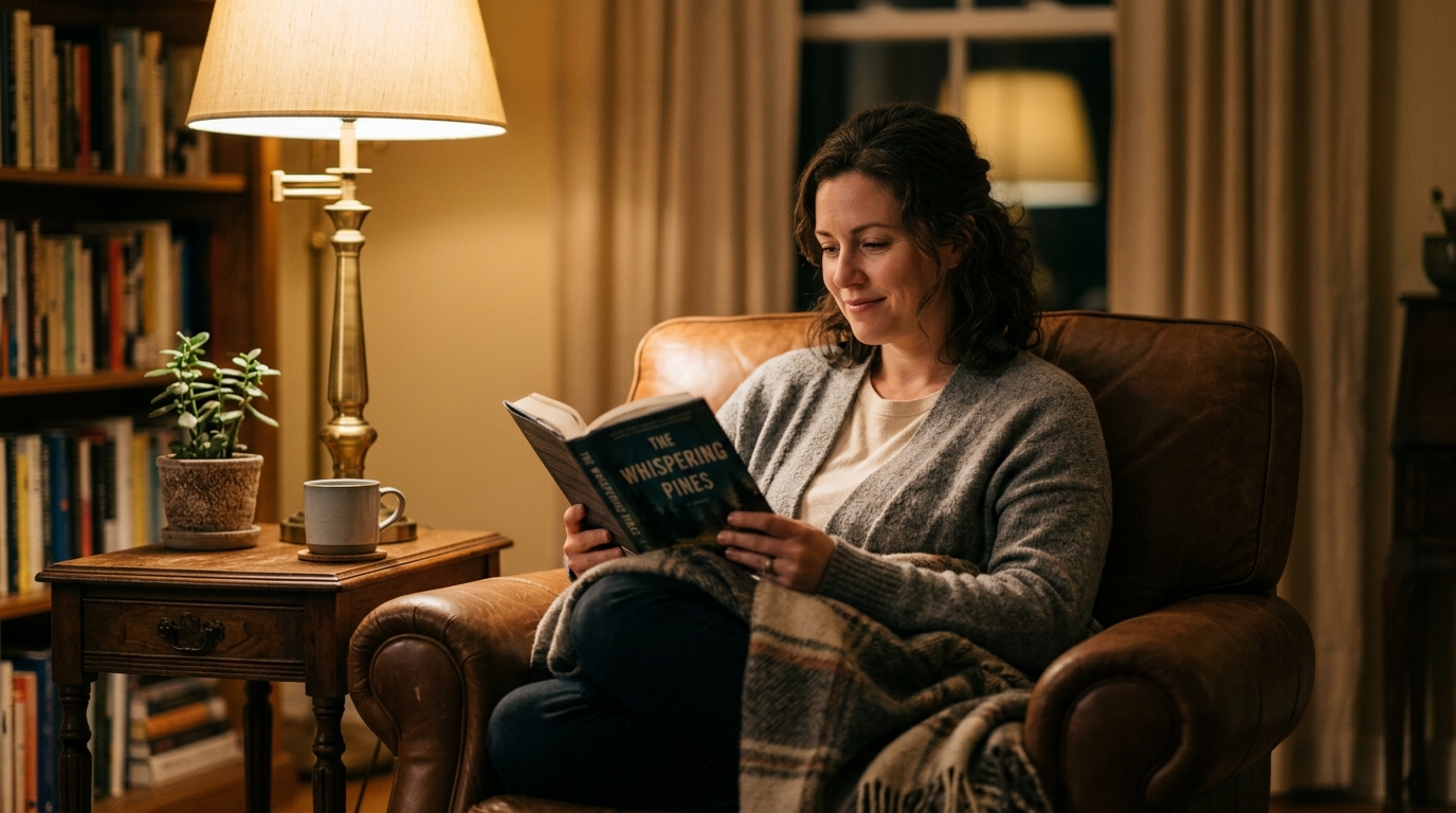 Woman reading peacefully in evening without cravings