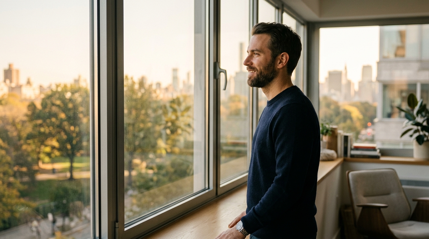 man experiencing mental clarity looking thoughtful