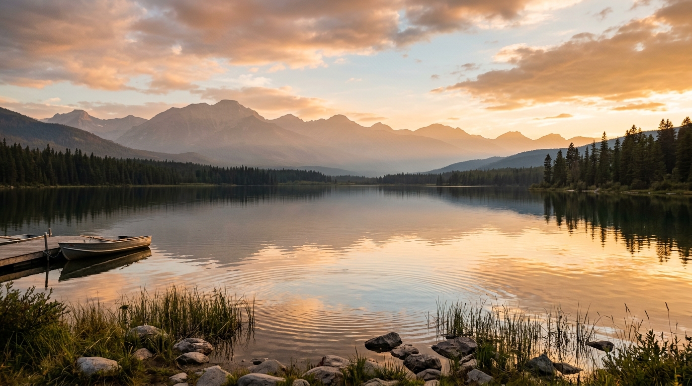 calm lake with gentle ripples at golden hour