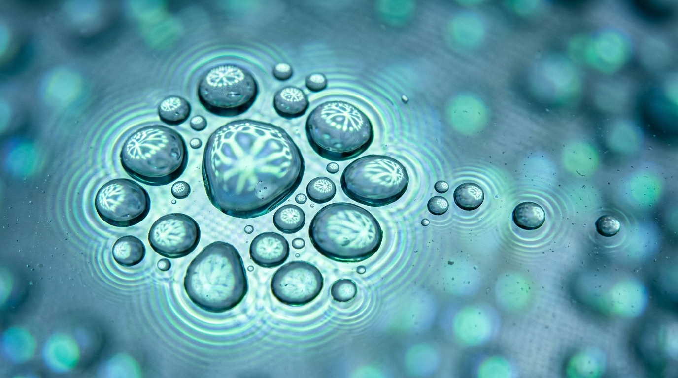 abstract cellular energy patterns in water droplets