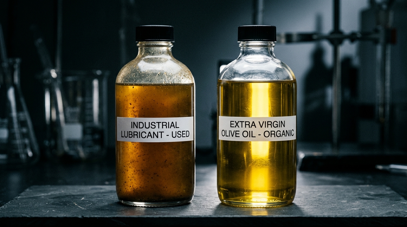 comparison of industrial oil versus healthy olive oil clarity