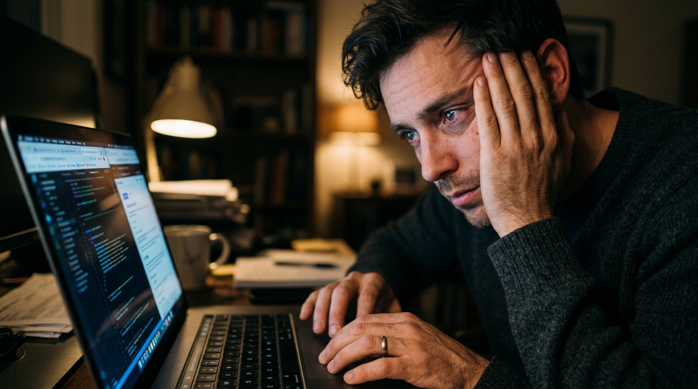 man experiencing visual fatigue from screen work