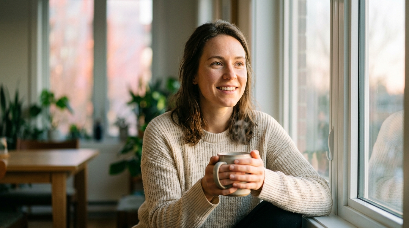 woman with clear energy and vitality in morning