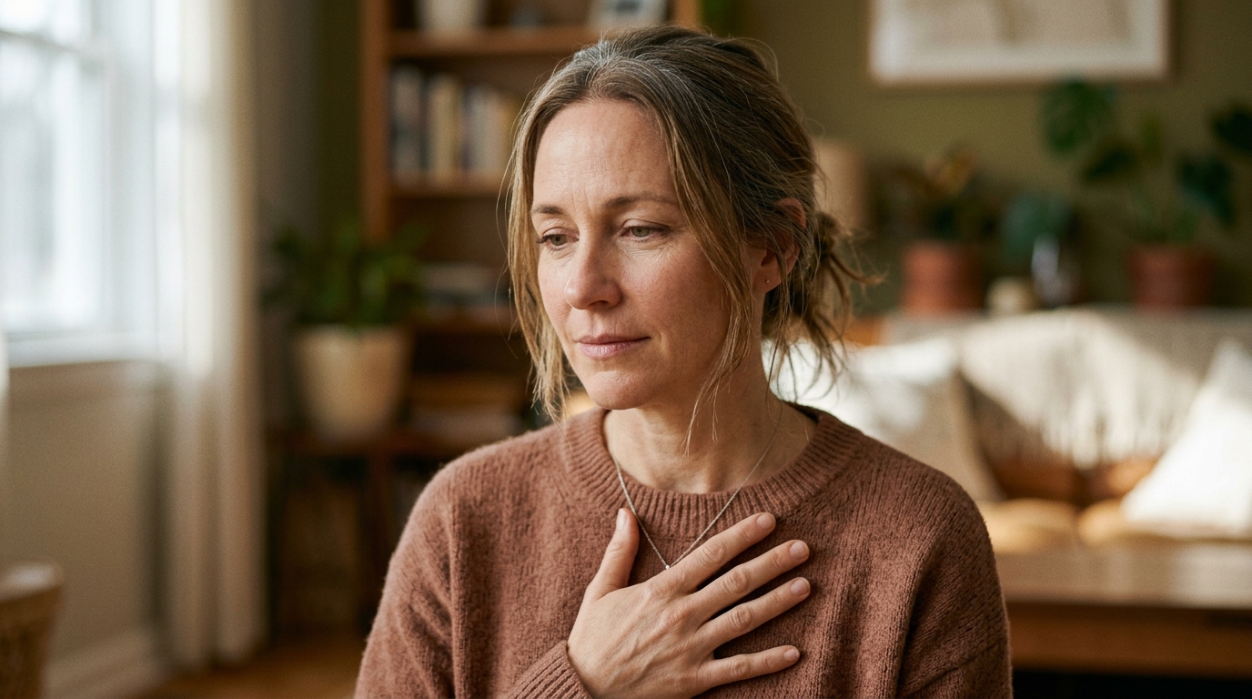 woman in contemplative moment of self-awareness