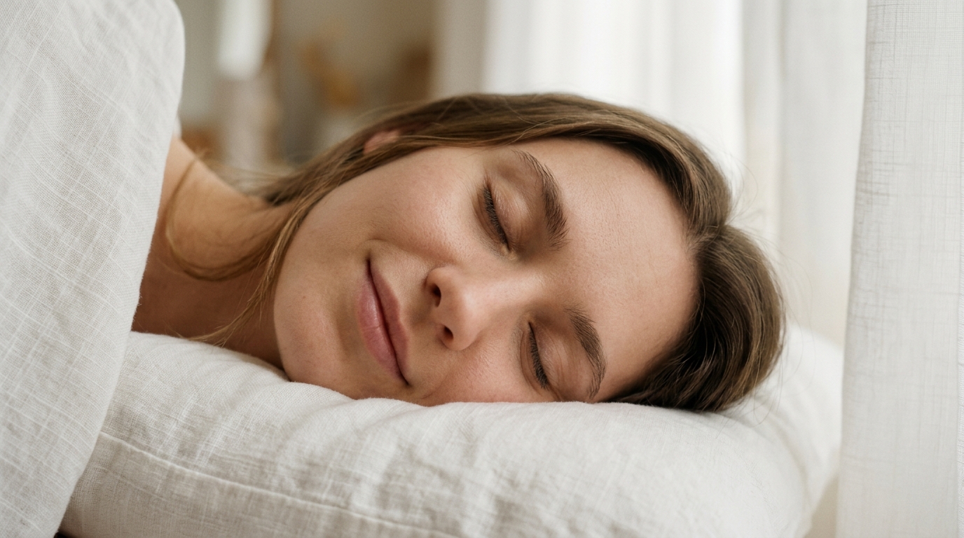 peaceful sleeping woman with clear rested skin