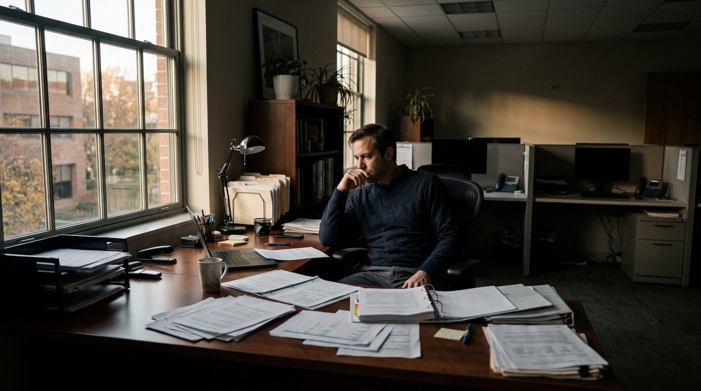 man hesitating over work tasks