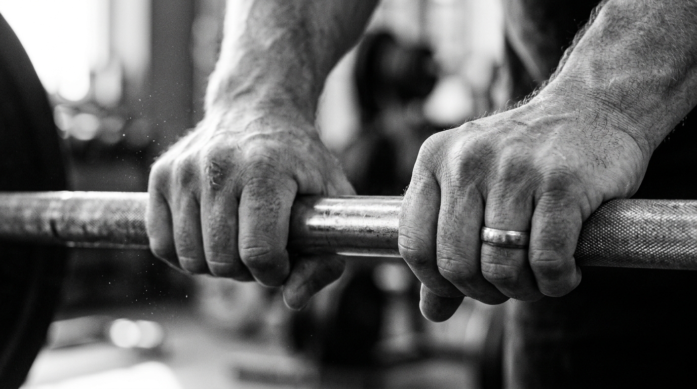 close up hands gripping barbell showing determination