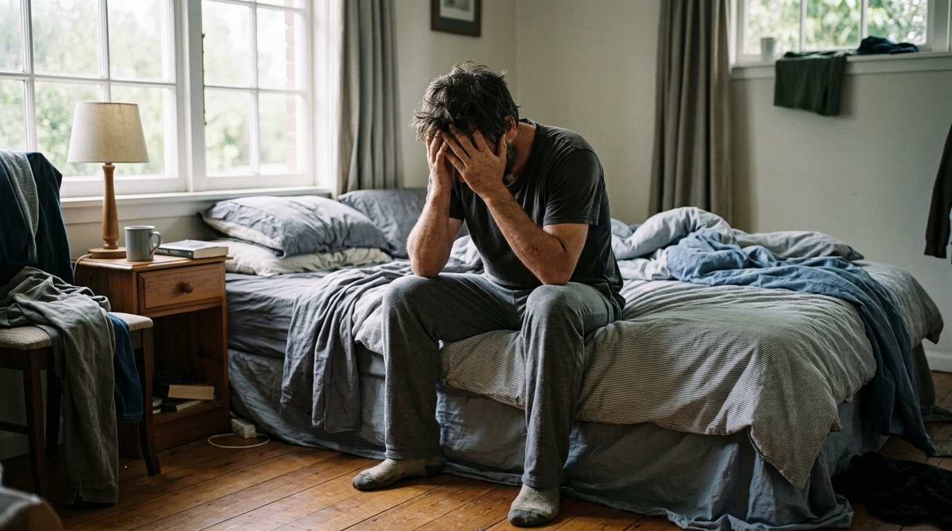 man experiencing morning motivation struggle