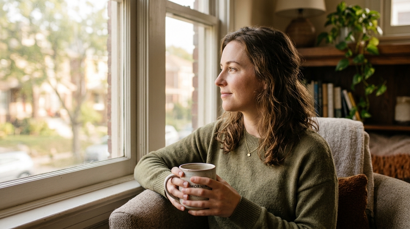 woman experiencing quiet morning contentment