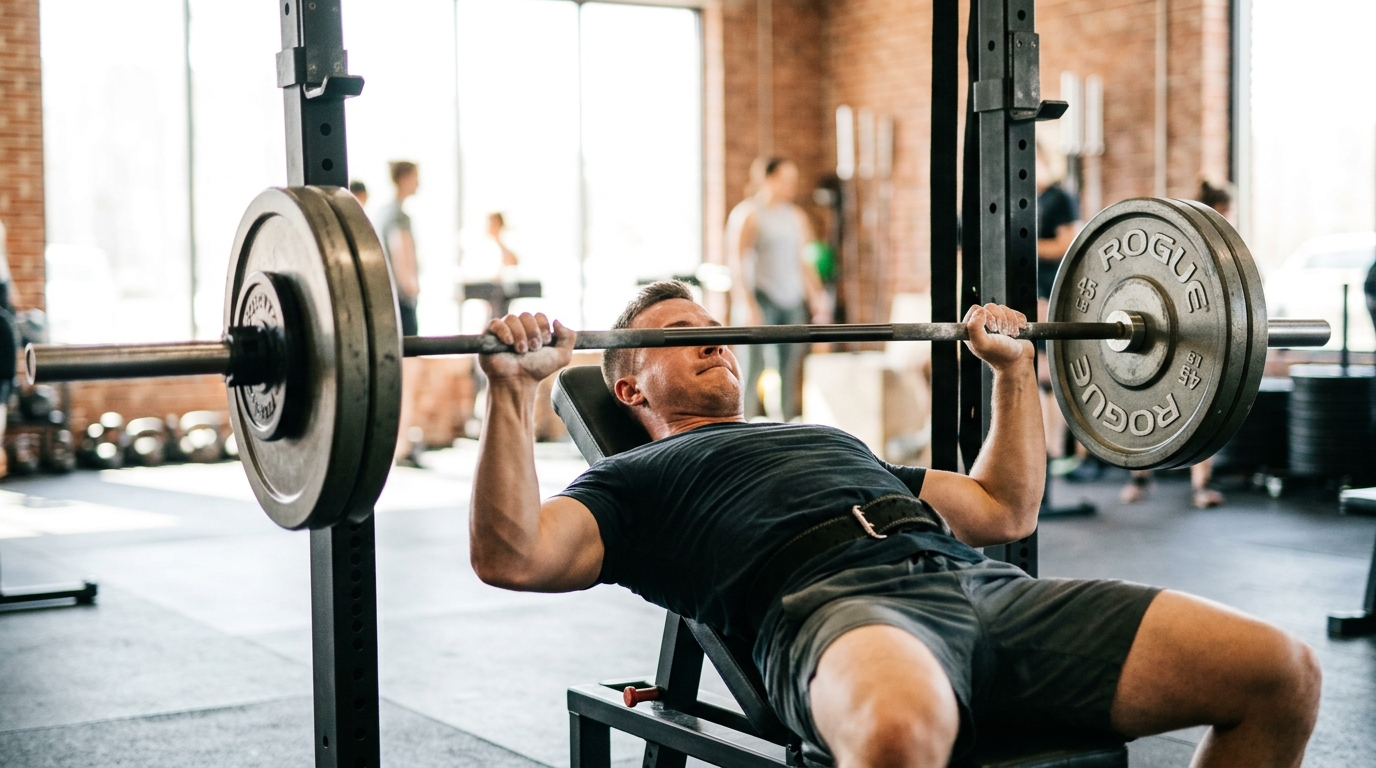 Man bench pressing with renewed strength and control