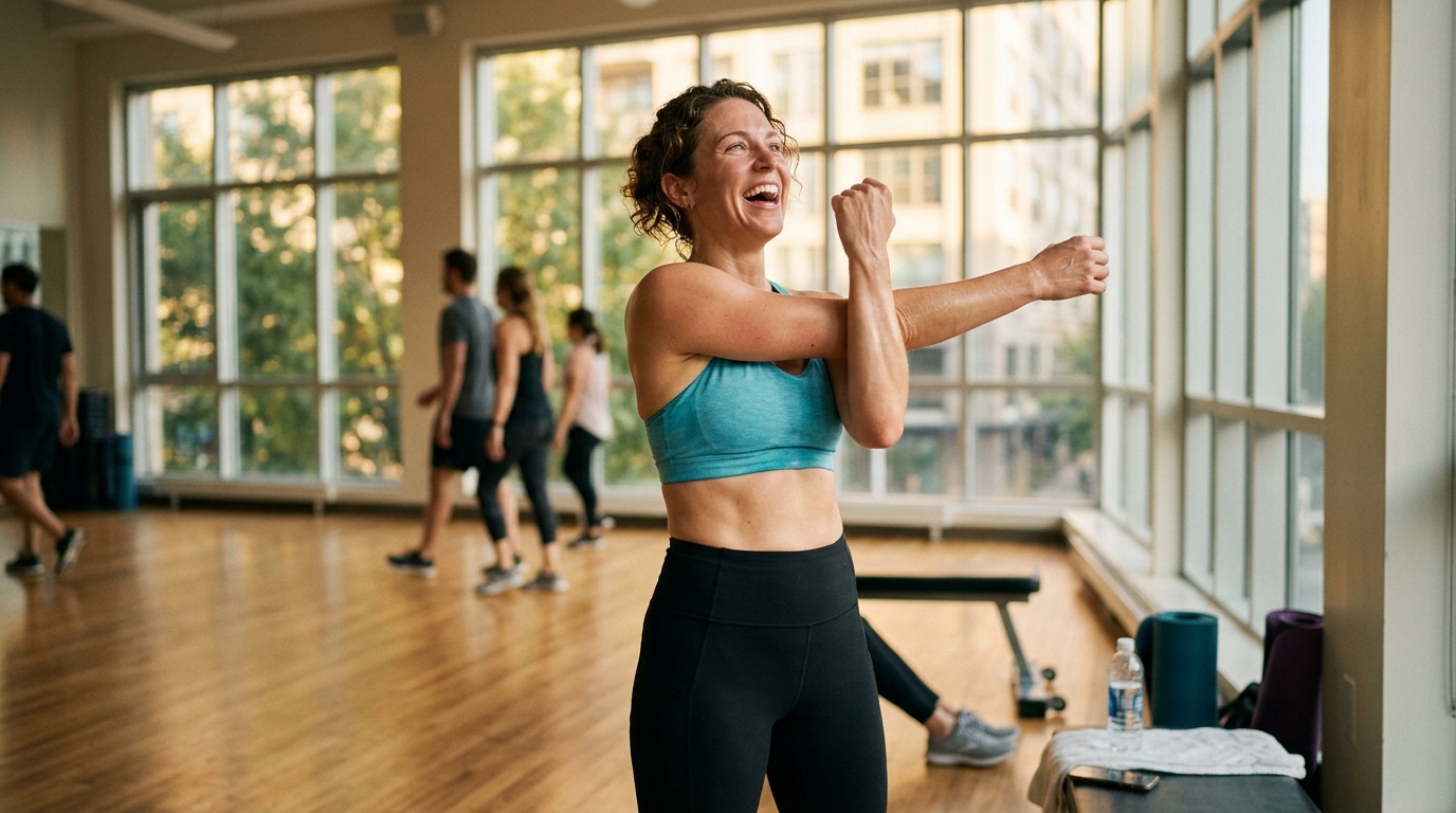 Woman stretching happily after energizing workout session