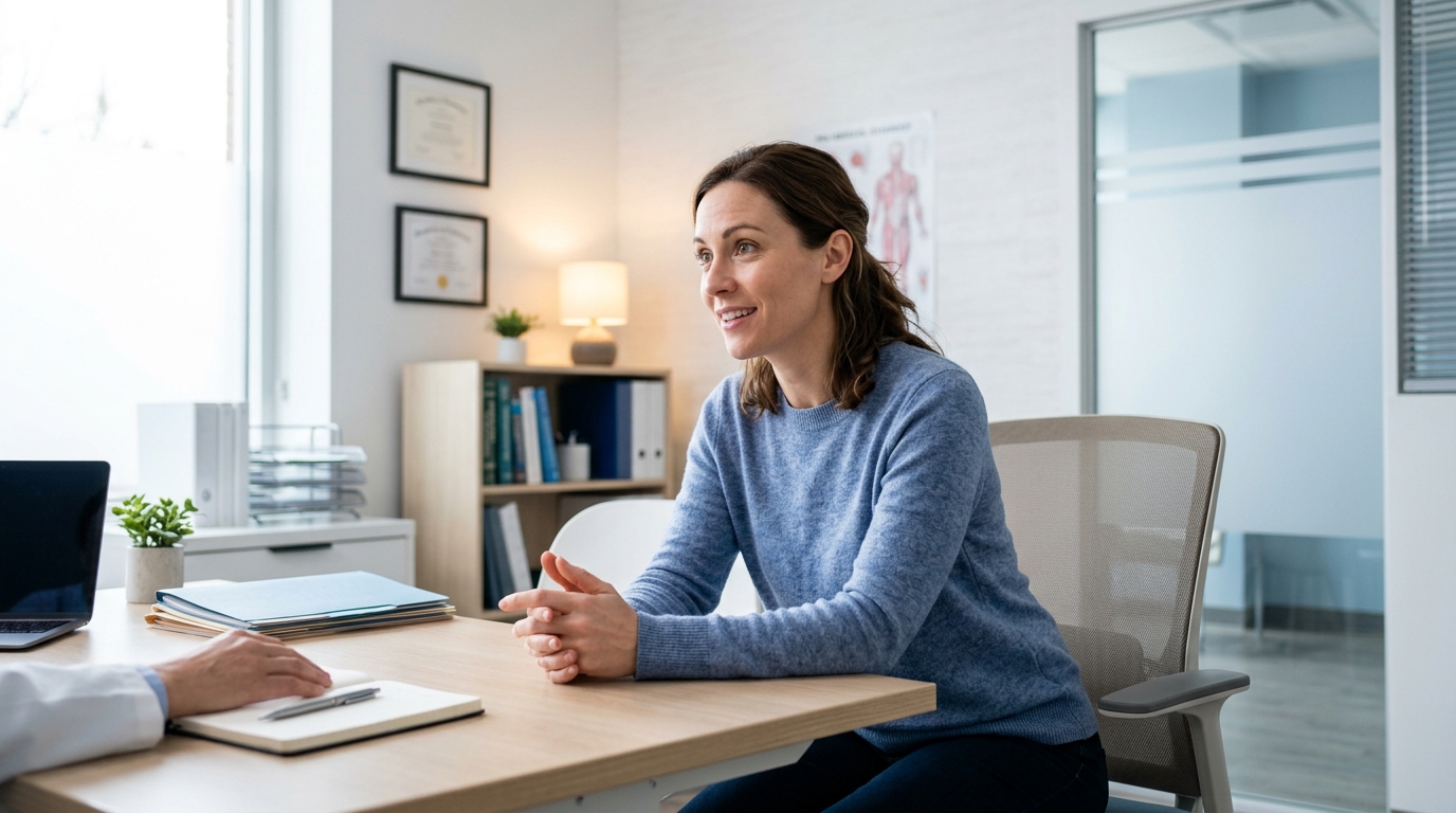 woman in consultation with dermatologist in medical office