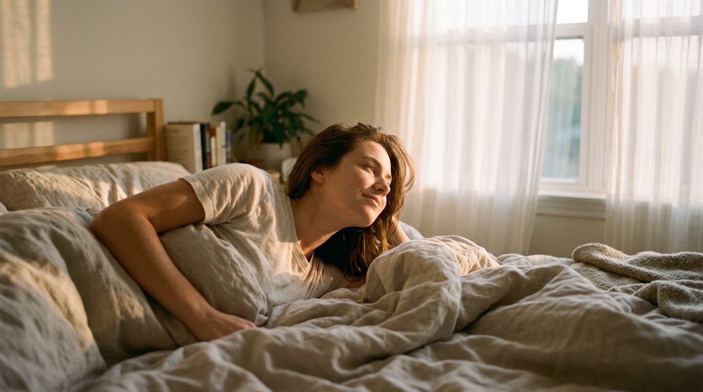 woman waking peacefully without morning anxiety