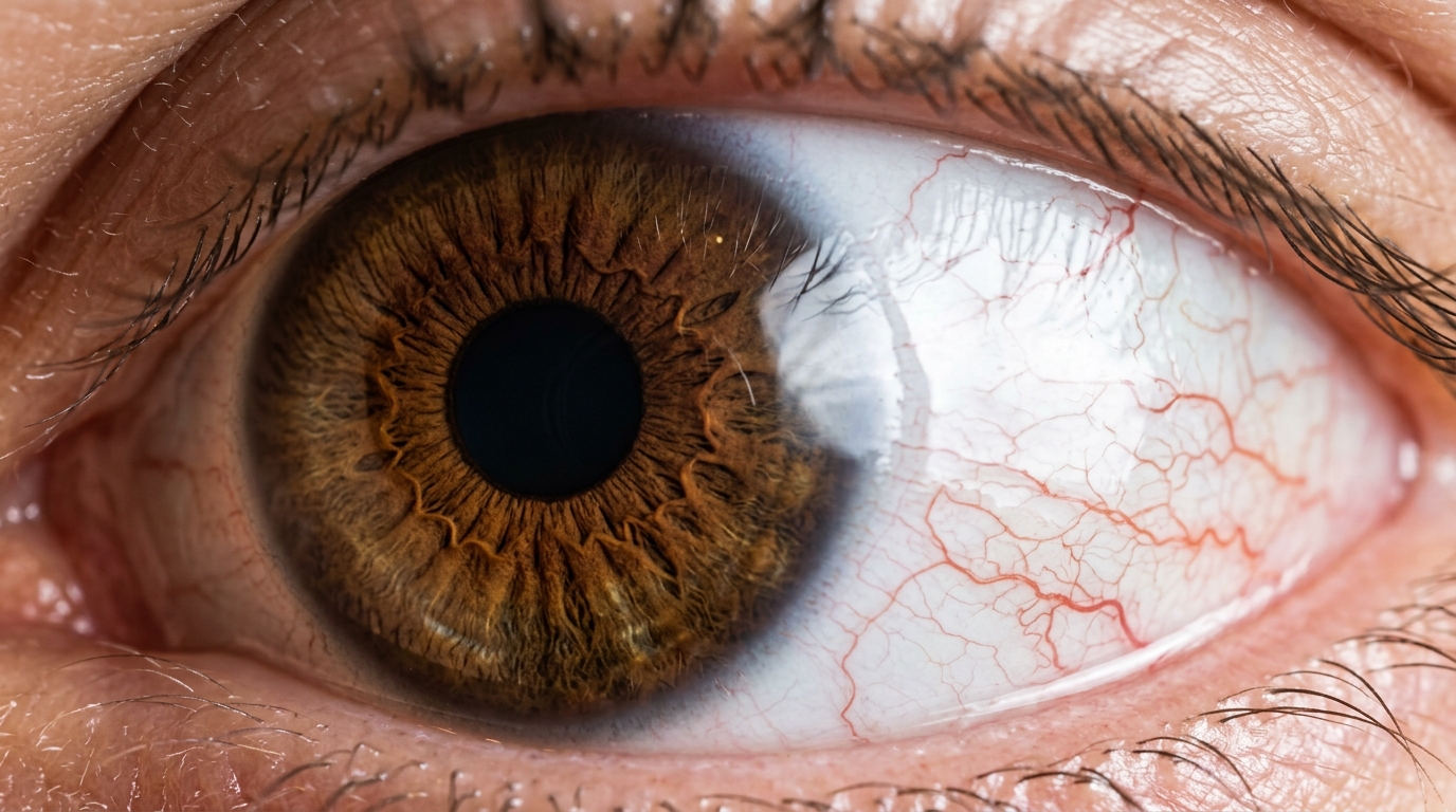 macro close up of human eye showing vascular detail