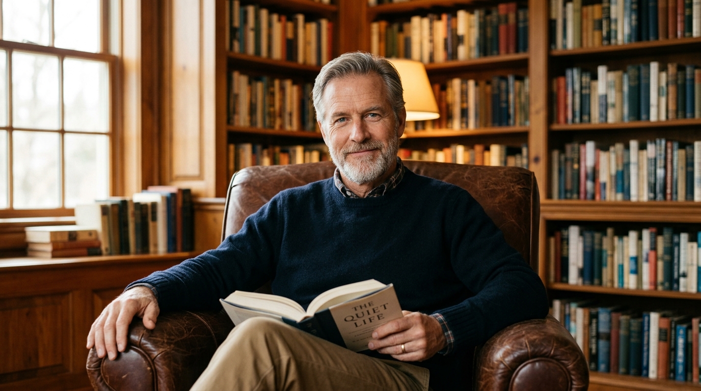 confident man with clear eyes in comfortable chair