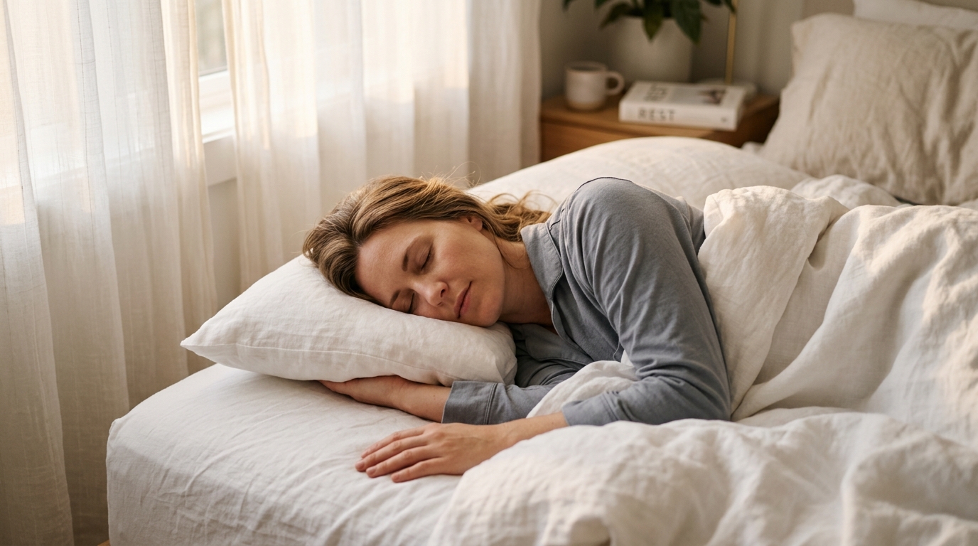 woman sleeping peacefully in natural morning light