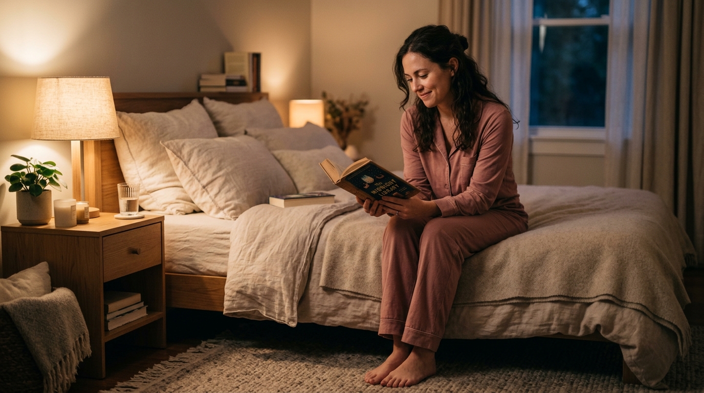 woman preparing for bedtime with peaceful evening ritual