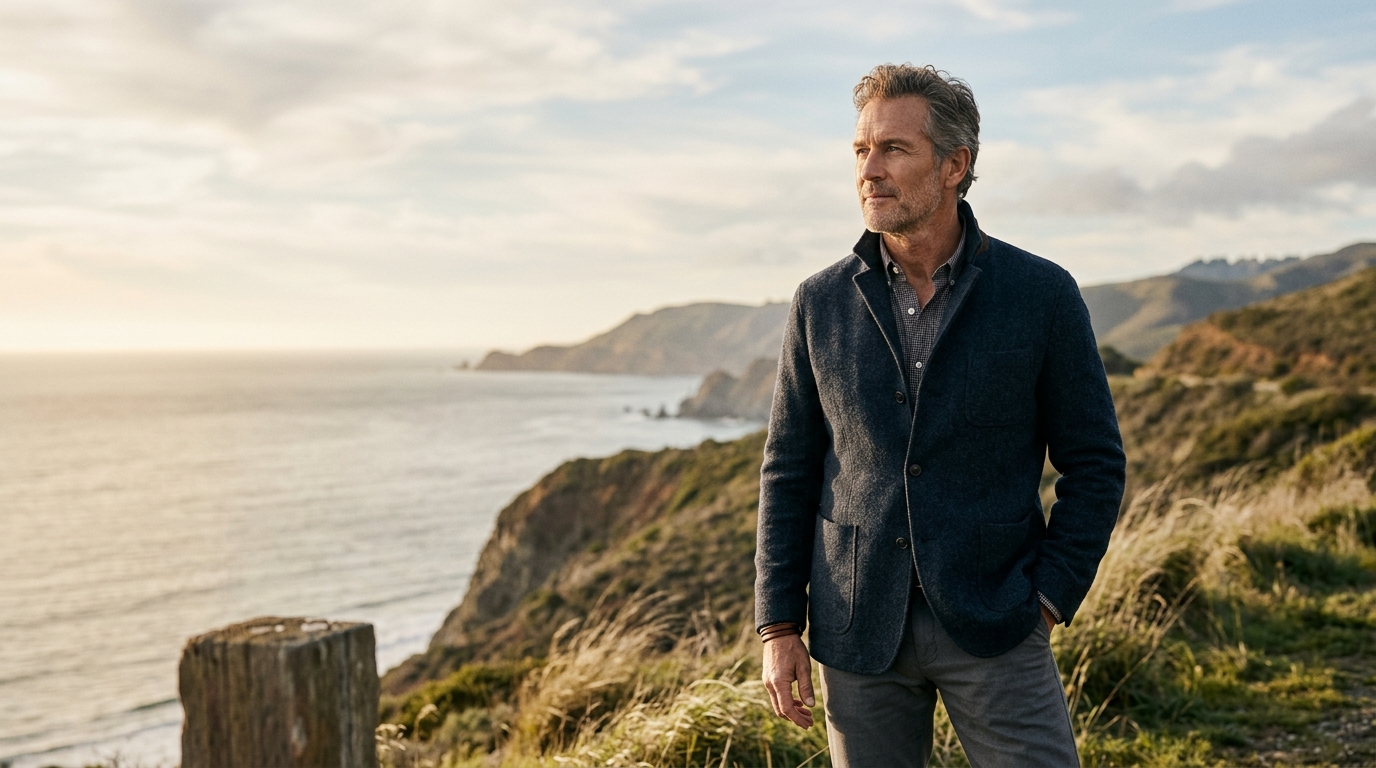 confident man looking toward future horizon
