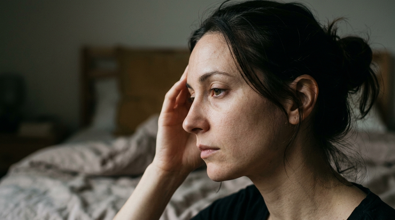 woman showing subtle signs of sleep deprivation exhaustion