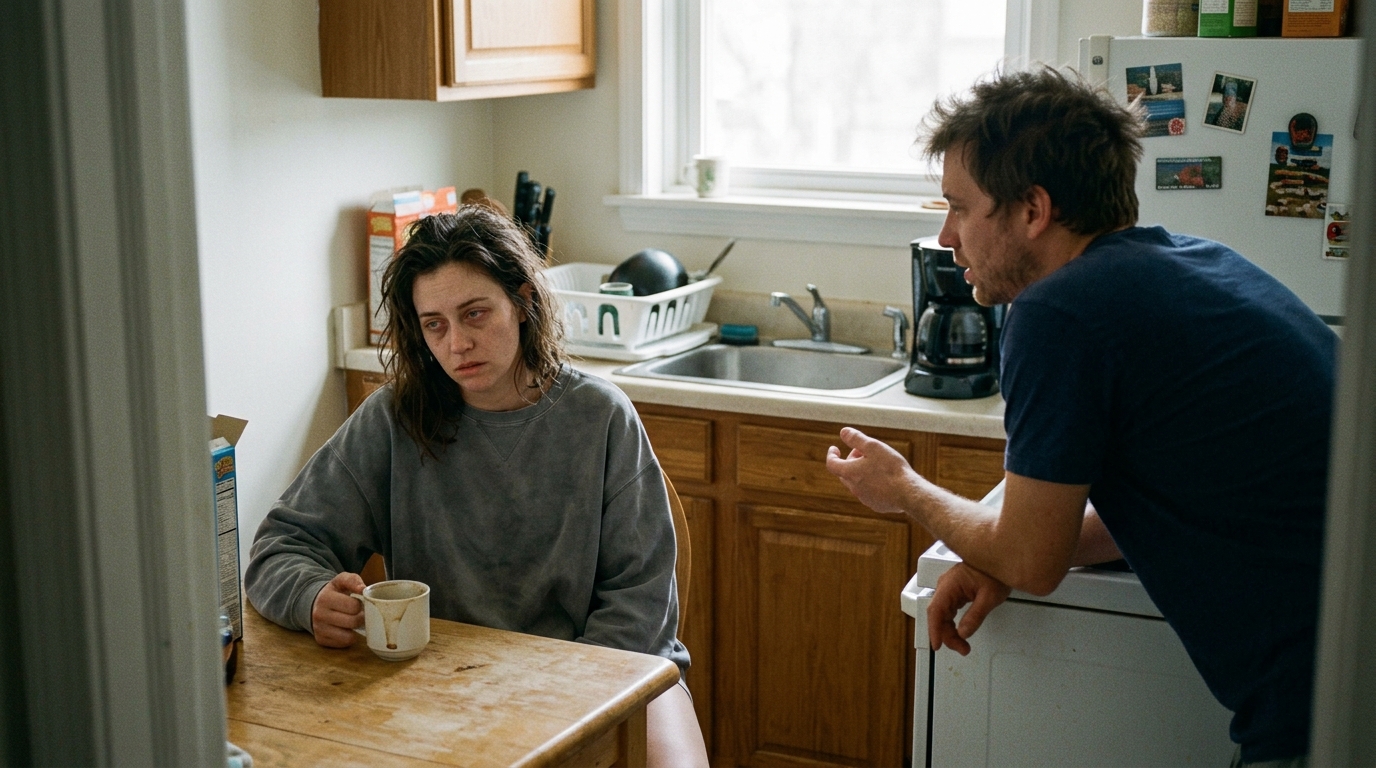 couple showing emotional distance from exhaustion strain