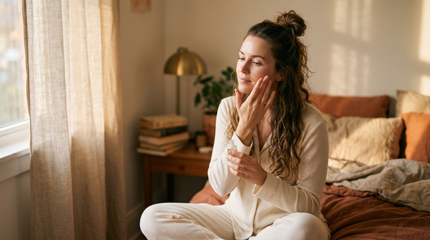 woman embracing peaceful intentional bedtime routine preparation
