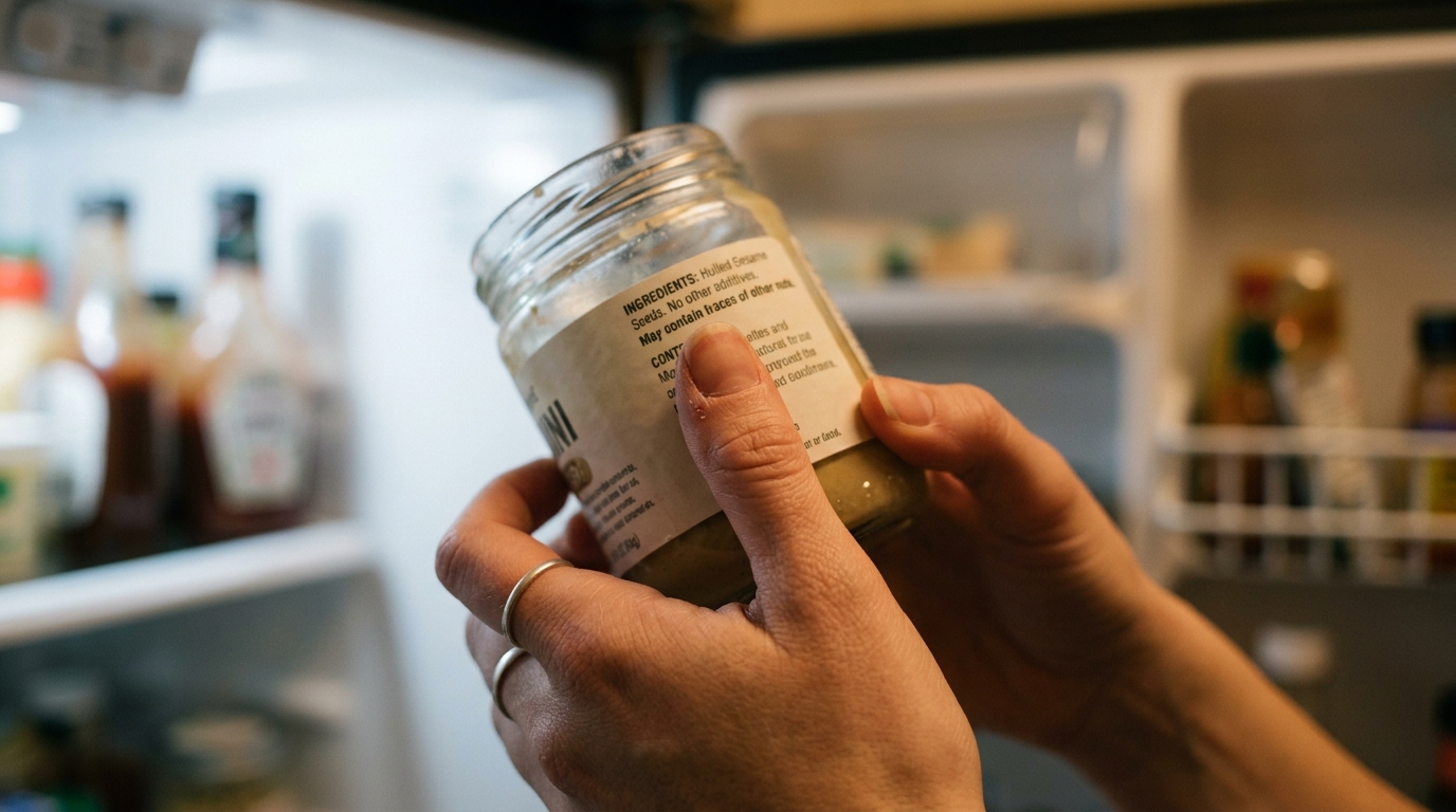 Hands holding a jar reading the ingredient label