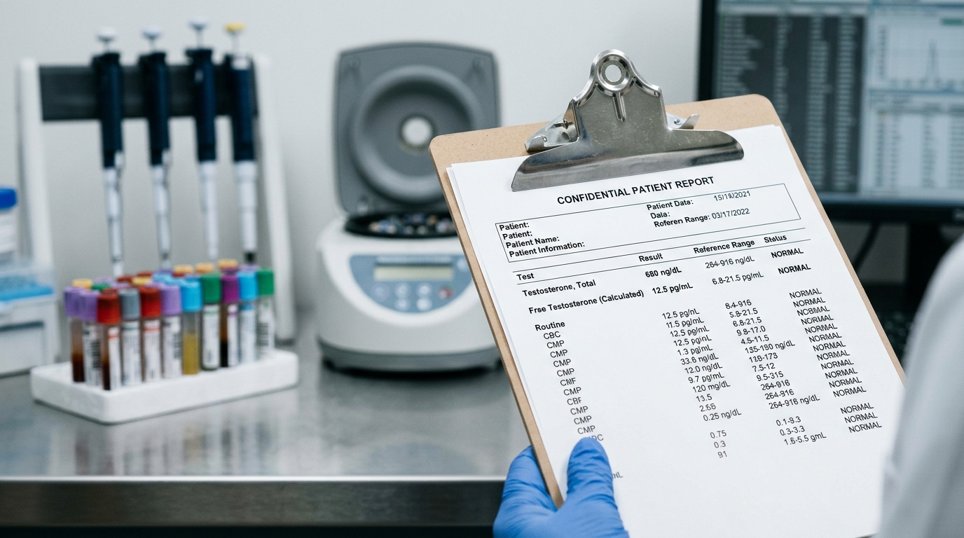 testosterone test results on medical clipboard