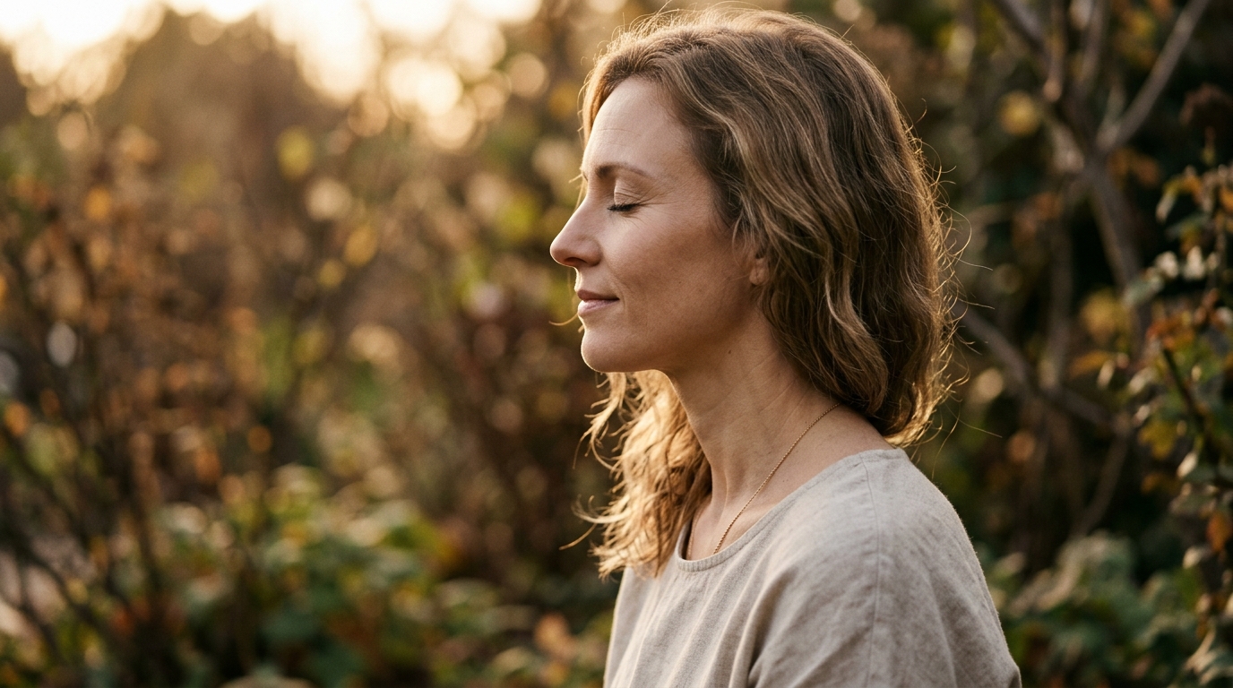 woman in peaceful meditative profile showing inner balance
