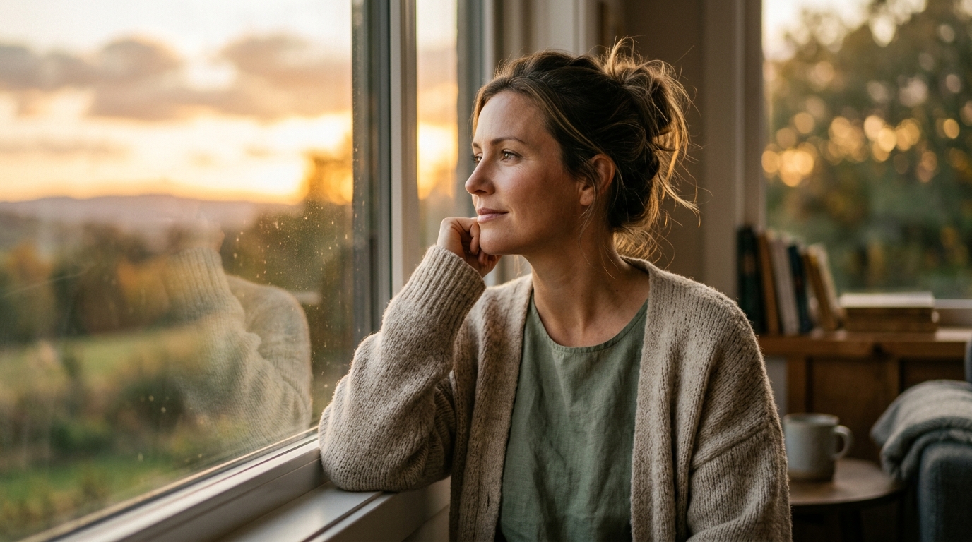 woman in evening light feeling peaceful and hopeful
