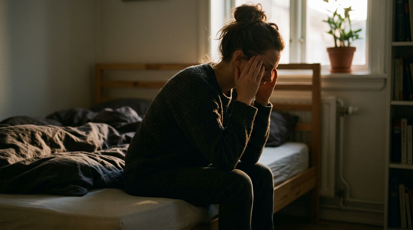 woman showing signs of stress affecting sleep