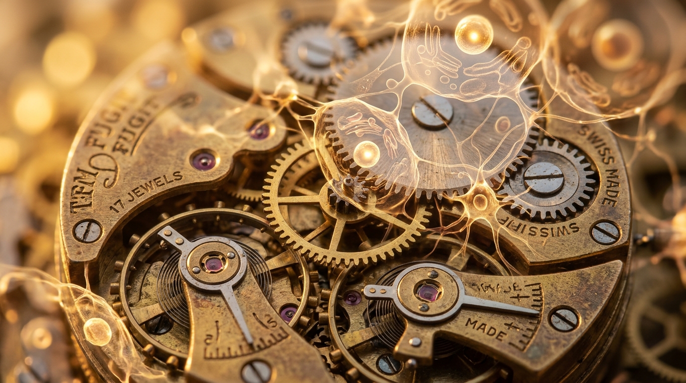 intricate clockwork representing sleep hormone symphony