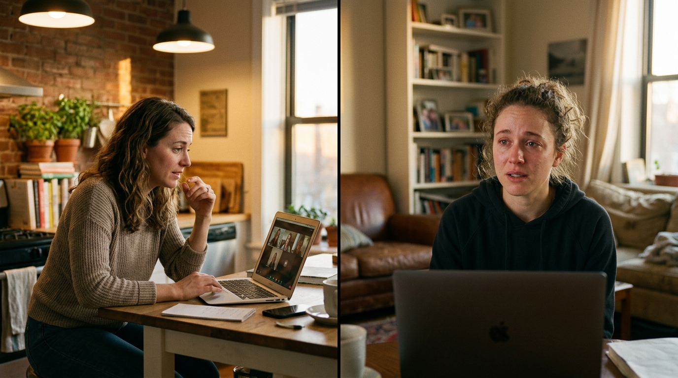 sisters having meaningful video call conversation