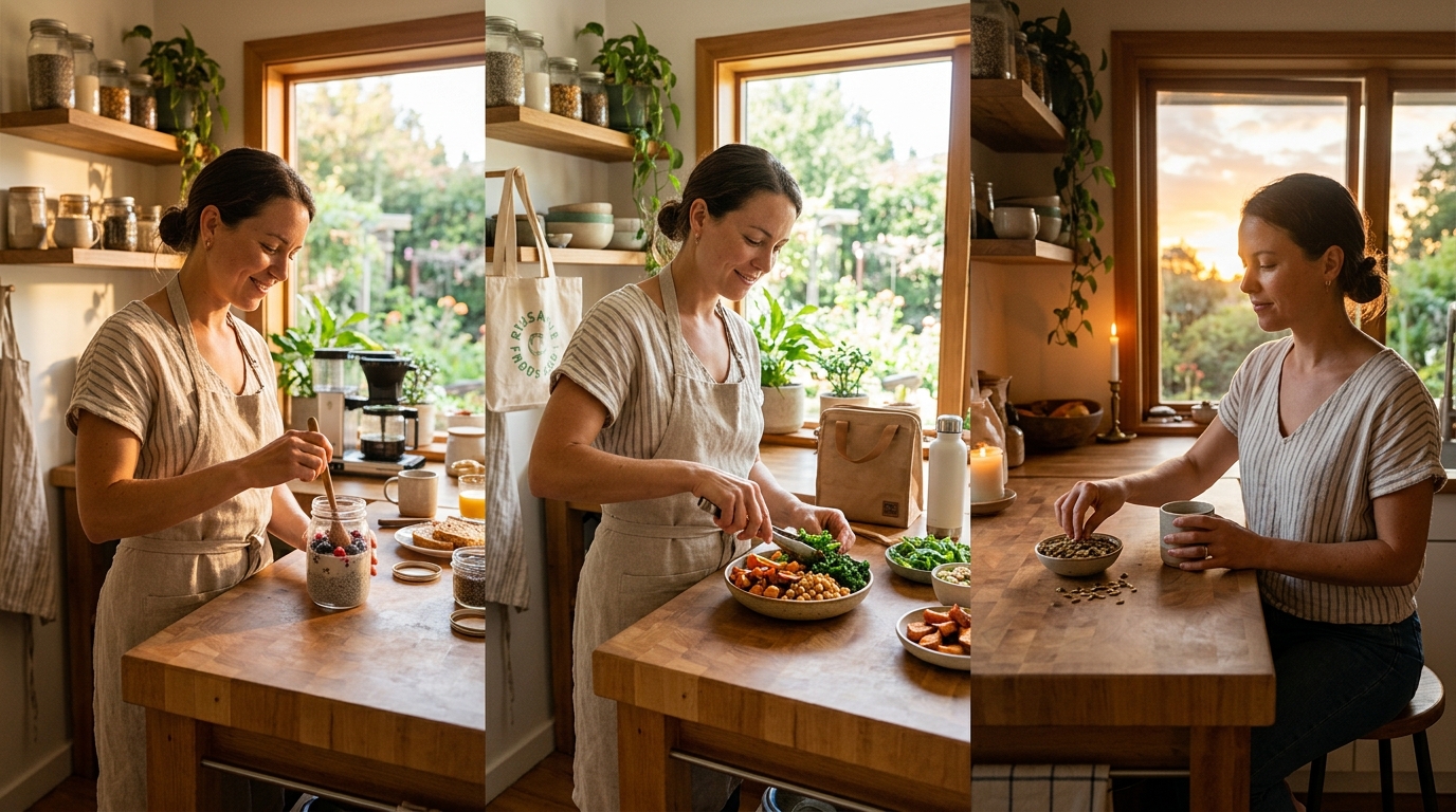 woman following healthy daily nutrition rhythms throughout day