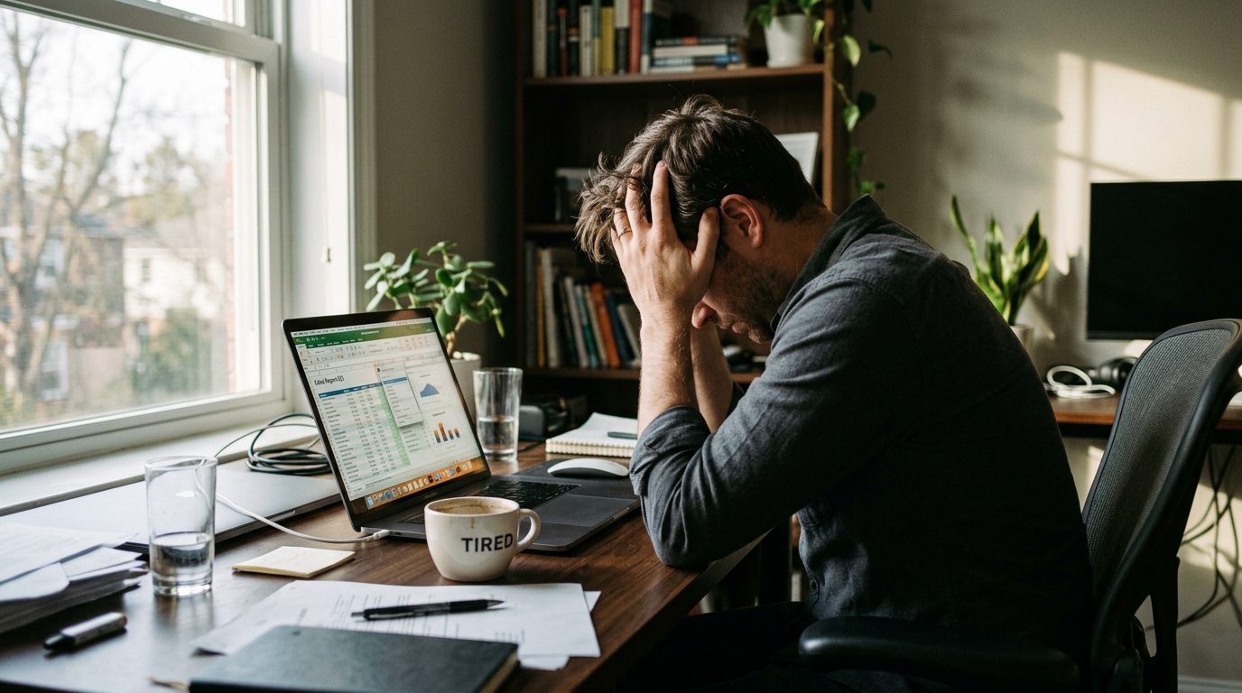 tired man desk afternoon energy crash fatigue