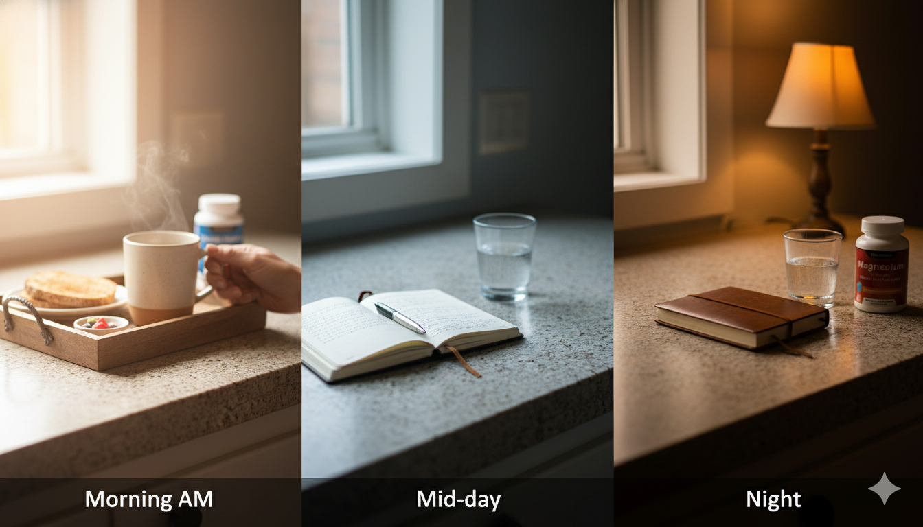 Daylong routine laid out simply from morning to night