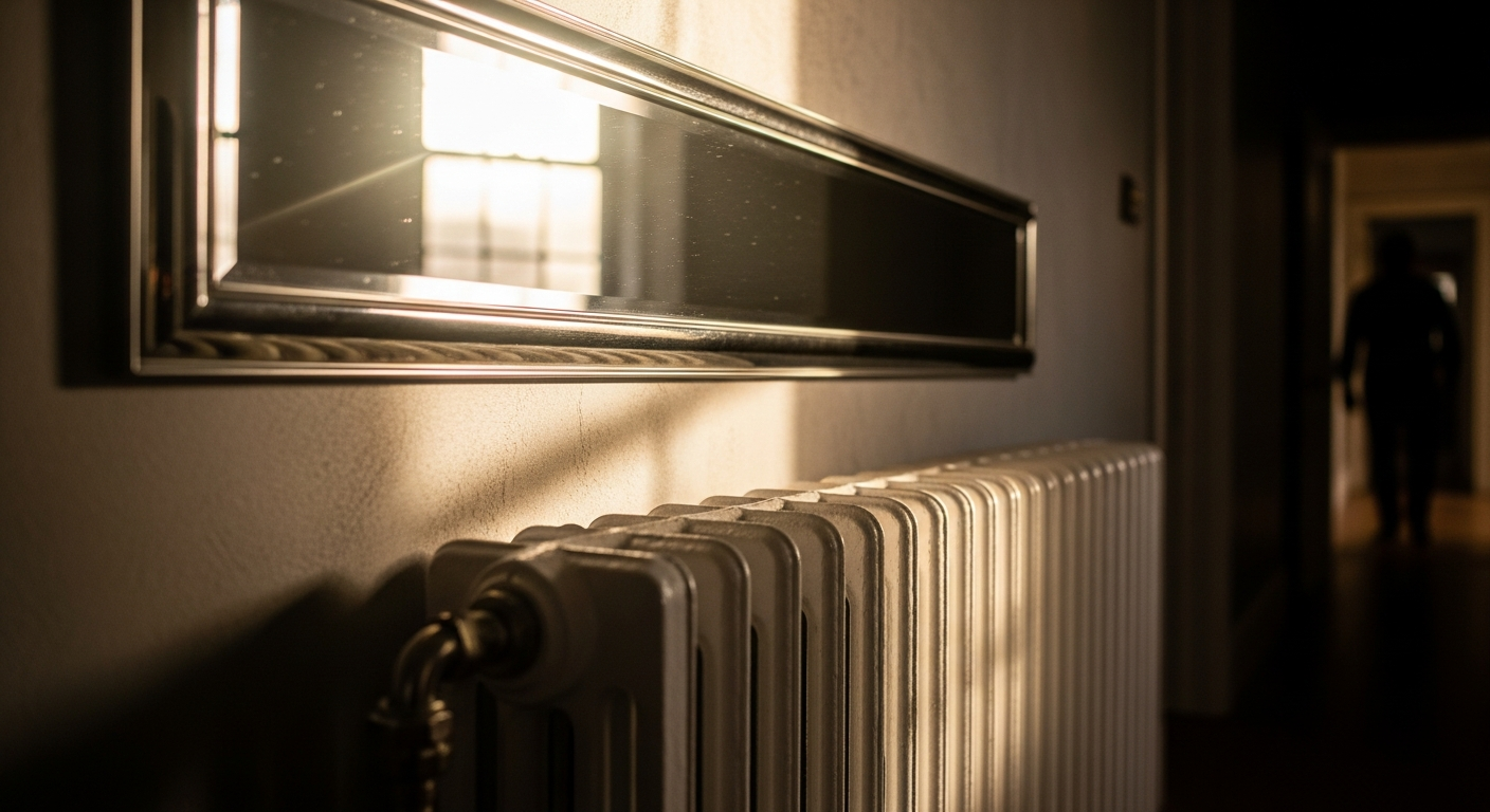 Warm light hinting at invisible heat in a calm home