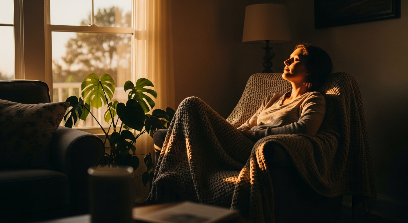 Calm evening breath in warm window light