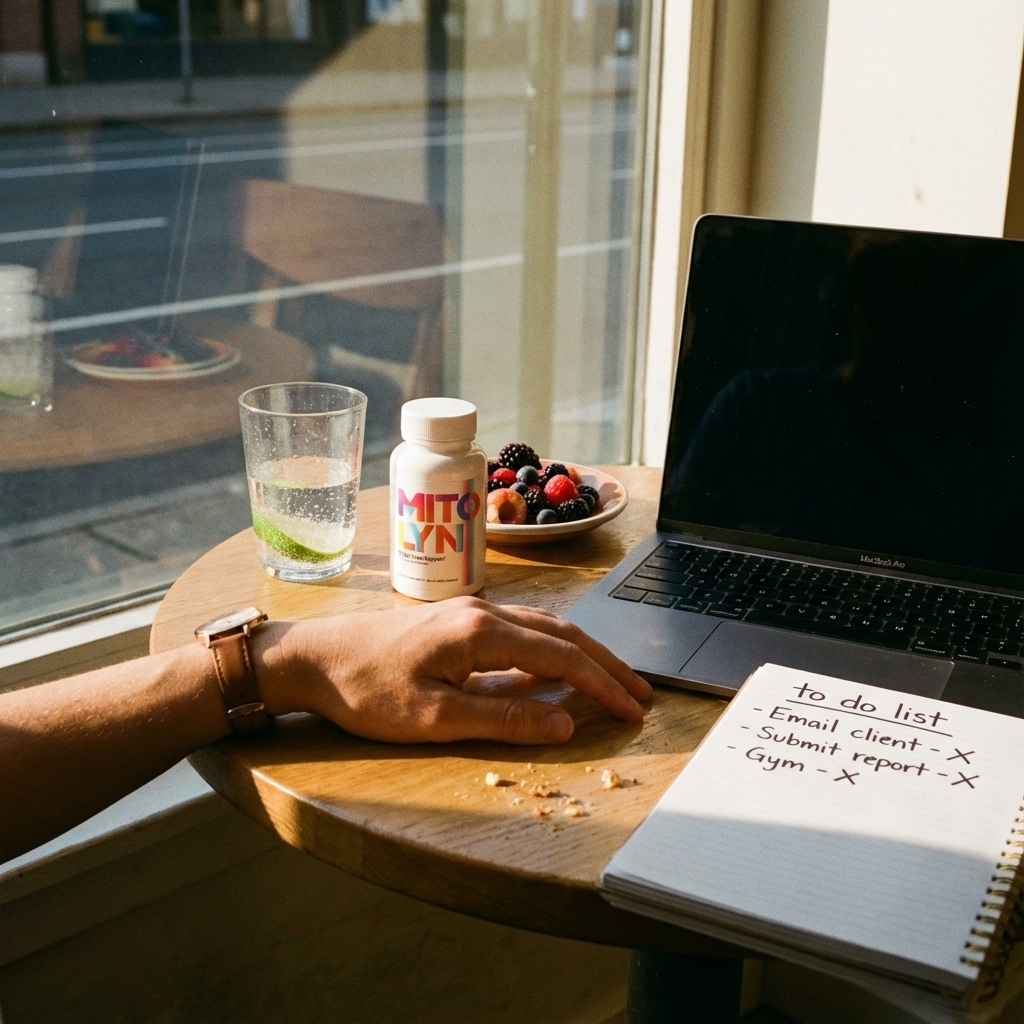 MitoLyn on a café table during a calm afternoon