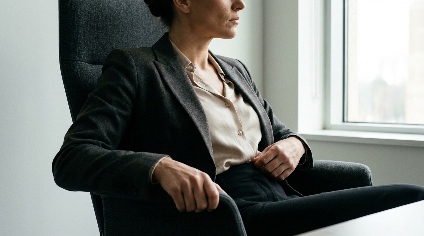 Woman shifting slightly in a meeting chair