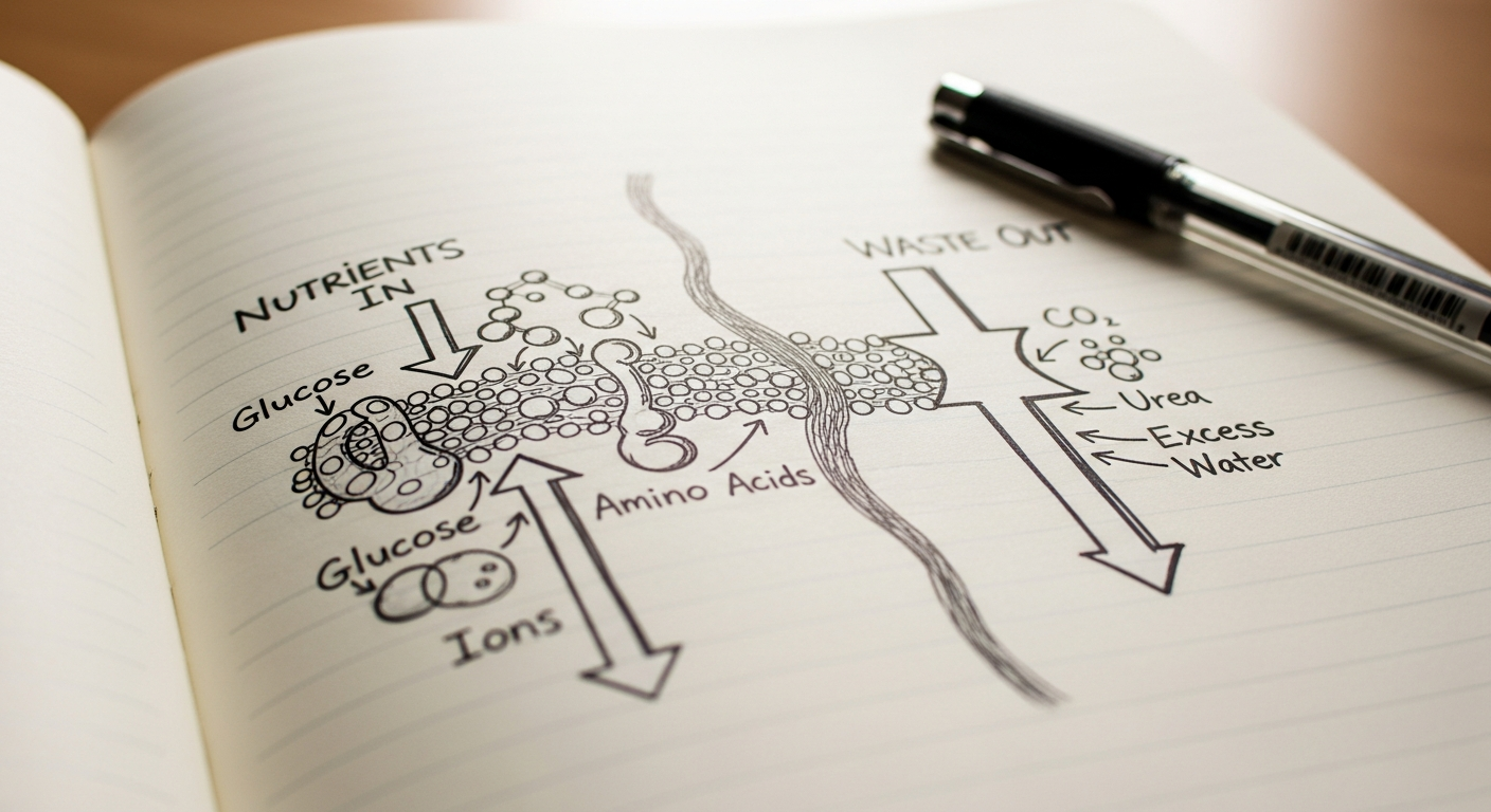 Notebook sketch explaining cellular membranes