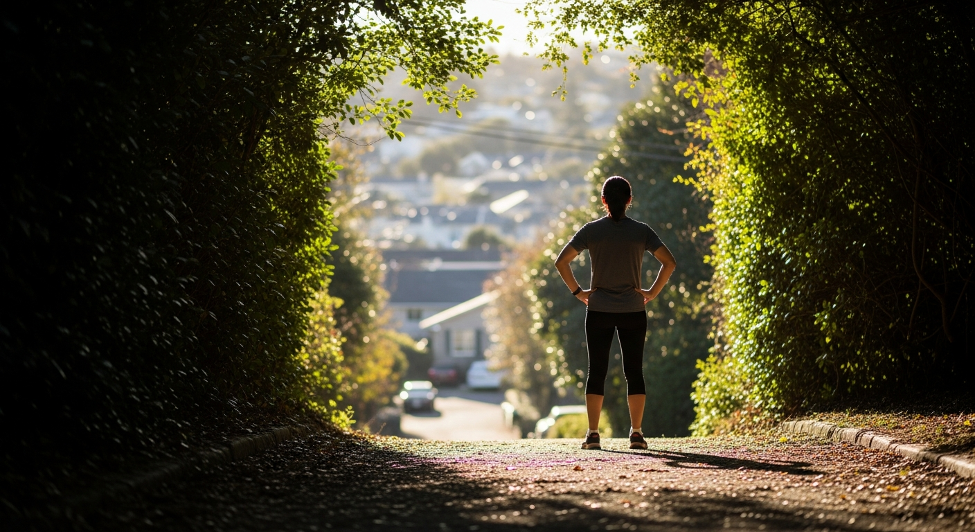 Brief pause on a sunny neighborhood hill