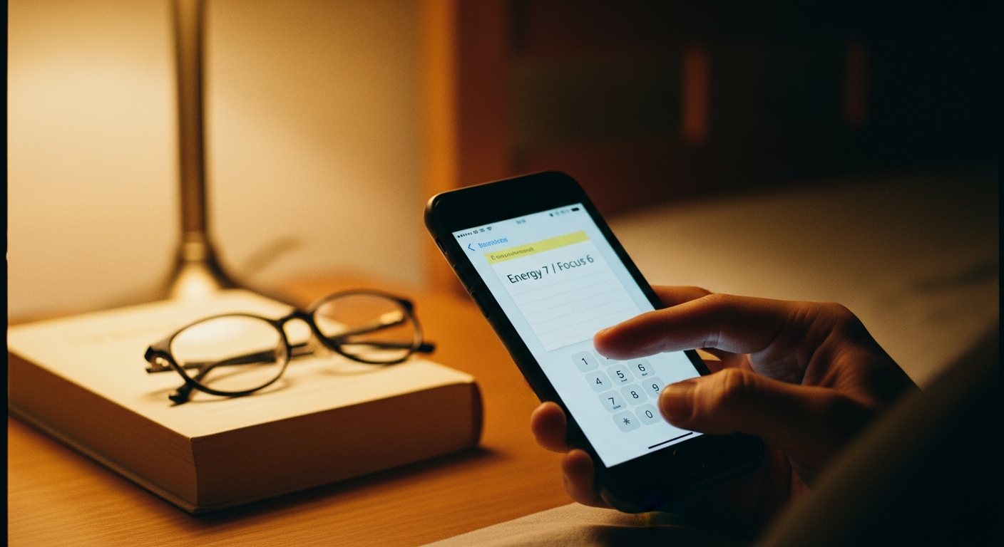 Simple phone note with energy and focus ratings