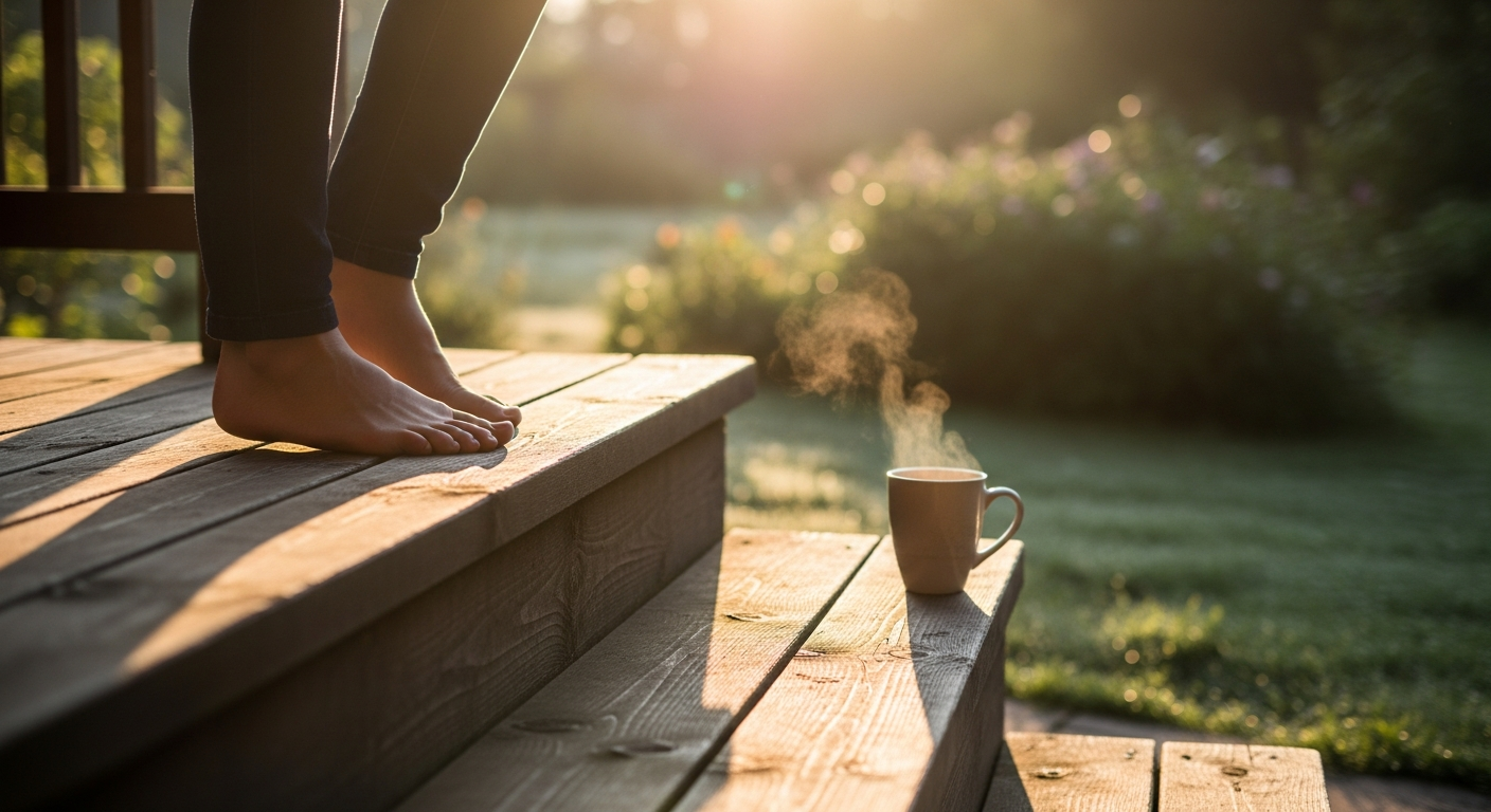 Stepping into morning light for a short walk