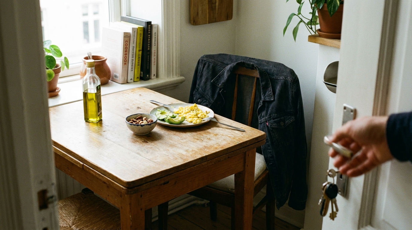 Simple breakfast and a jacket ready for the day